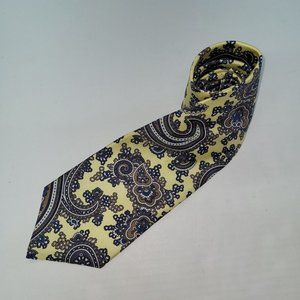 Franco Baretta Necktie Men Paisley‎ Print Yellow Silk Handmade USA Preppy